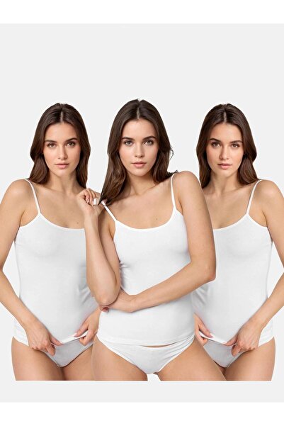 Defne Women's White Pack Cotton Rope Strap Tank Top 3 Pcs