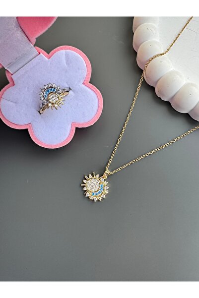 shop GÜNEŞ AY KOLYE YÜZÜK SETİ ÇELİK