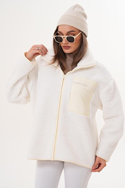 Melesh Women's Zippered Pocket Detailed Plush Jacket