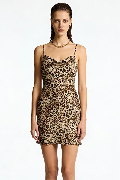 Feu De Elu Etincelle Lepia Degaje Yaka Askılı Kısa Saten Gecelik