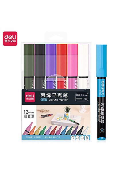 Generic Deli Deli Acrylic Marker Set 2mm, Waterproof Ink, for Painting on Glass and Ceramic, Pack of 12 Colo
