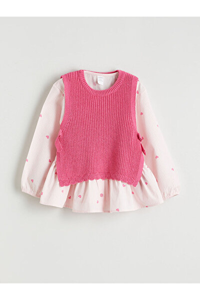 LC Waikiki artı-store'den Pembe Baskılı Poplin Kız Çocuk Gömlek ve Süveter