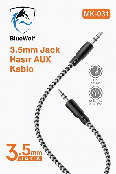 ARBAX AUX KABLO 3.5mm JACK HASIR ÖRGÜLÜ BLUEWOLF