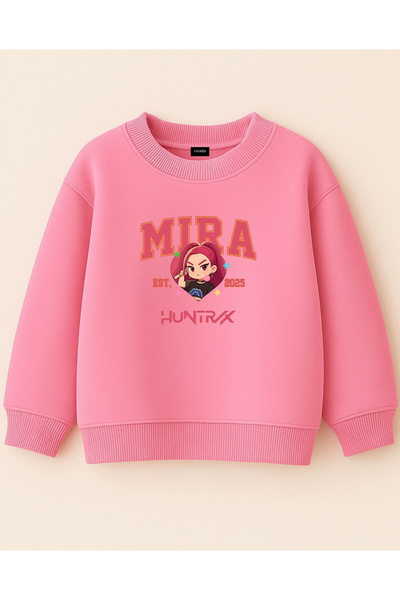 fasardi Kpop Demon Hunters Huntrix Mira Printed Oversized 3 Thread Non-Shardons Long Sleeve Girls' Sweatshirt