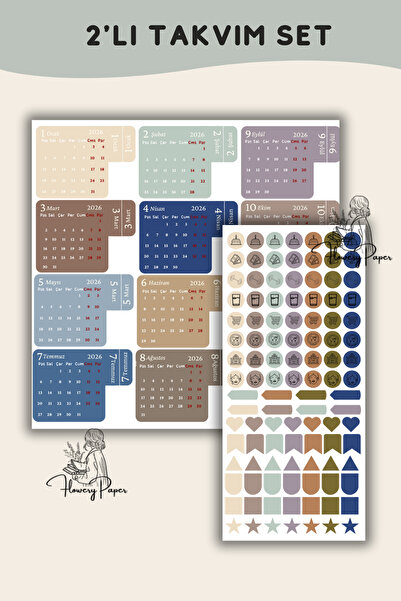 Flowery Paper 3'lü Aylık Planlayıcı -2 Sayfası, Defter,ajanda ,journal,scrapb...