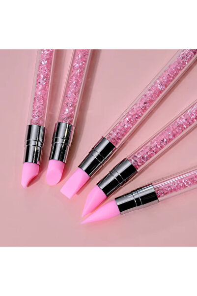 aba nails 5li Çift Uçlu Silikon Nail Art Dot Kalem Seti Heykel Kalem Seti Pembe