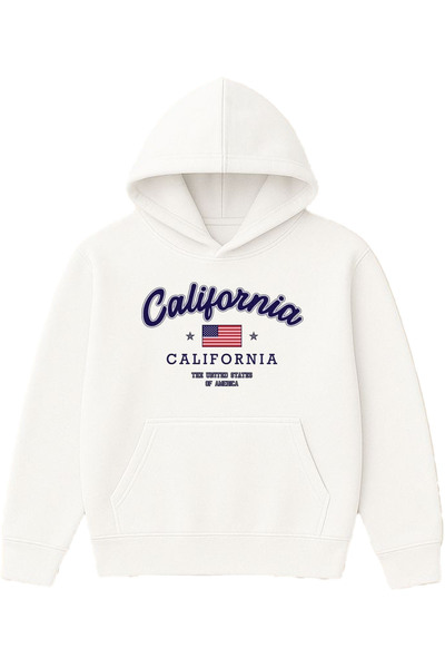 VSRN كاليفورنيا ديزاين مطبوع قصة فضفاضة سويت شيرت أبيض بغطاء رأس