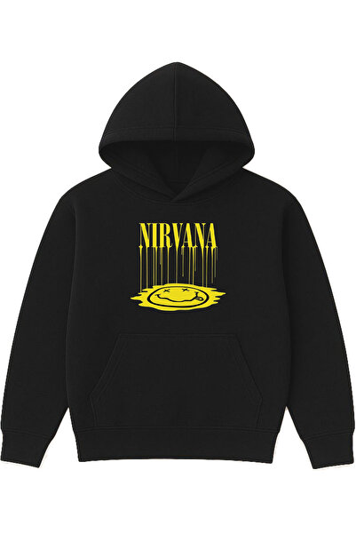 VSRN نيرفانا 1 تصميم مطبوع قصة فضفاضة سويت شيرت أسود بغطاء رأس