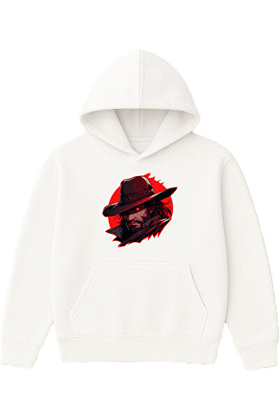 VSRN Hanorac alb supradimensionat cu glugă, imprimat cu design Hard Cowboy