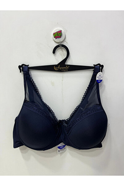 NERGIZ Women's Underwire Tulle and Lace Detailed Shaping / Sculpting Navy Blue Bra