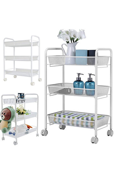 DMV Solux Carucior Metalic pentru Fructe si Legume, 3 Niveluri, 64X27X44cm, ALB