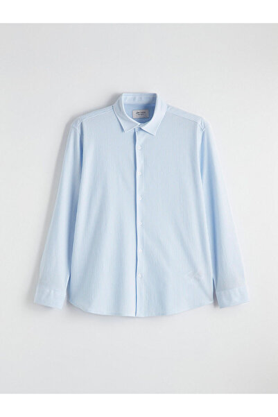 LC Waikiki Μπλε ανδρικό πουκάμισο με ρίγες κανονικής εφαρμογής από το plus-store