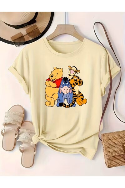oneagılyazı Winnie the Pooh Karikatür Baskılı Kadın T-Shirt