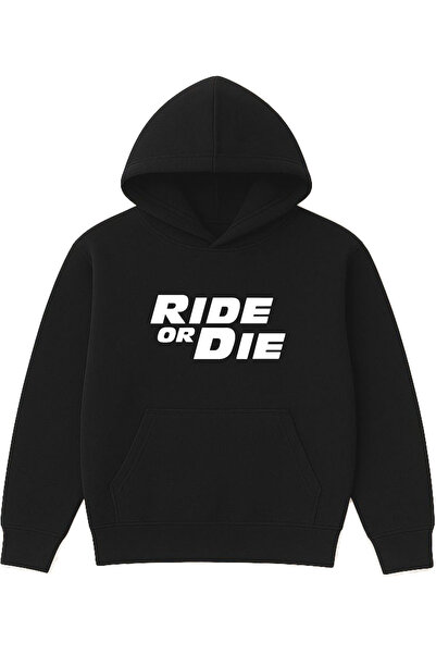 VSRN تصميم رايد أور دايز مطبوع قصة فضفاضة سويت شيرت أسود بغطاء رأس