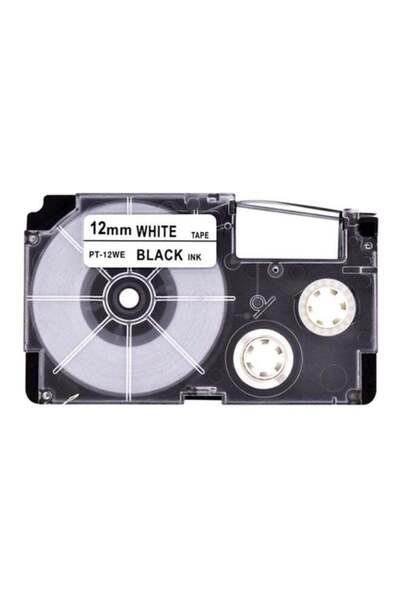 Casio XR-12WER1-W-DJ Adhesive Label Tape - Black/White/Clear