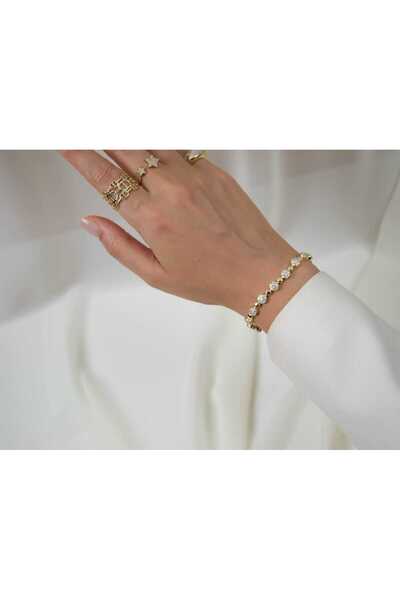 ATELİER TUĞBA Blk083 Zircon Round Stone Row Bracelet - 17 cm + 2 cm Extension