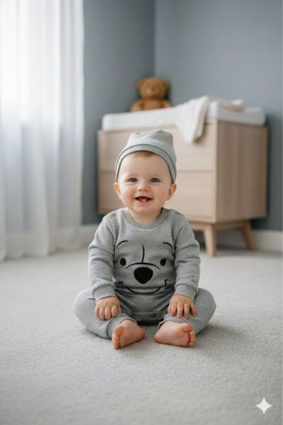 DIMPLE BABY Children's Baby Jumpsuit with Smiling Face and Hat