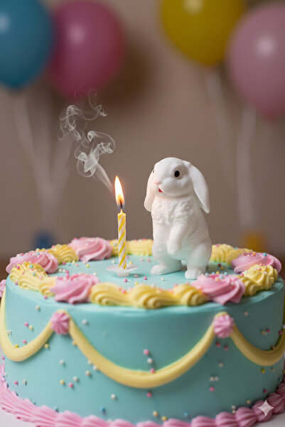 hediyesepetinde 🐰 Tavşan Figürlü Pasta Süsü | 3D Tasarım Sevimli Dekor | Doğum Günü & Özel Gün Pastaları İçin 🎂