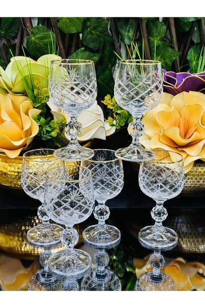 EVRA Bohemia 6 Adet El Kesmesi Ananas Altın Yaldızlı Kahve Yanı Su Bardağı 150cc