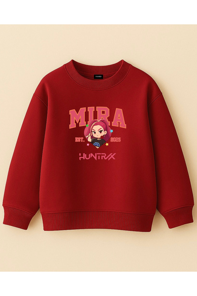 fasardi Kpop Demon Hunters Huntrix Mira Printed Oversized 3 Thread Non-Shardons Long Sleeve Girls' Sweatshirt