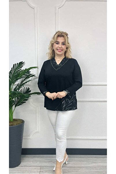 EMZAGİYİM V-Neck Glitter Blouse