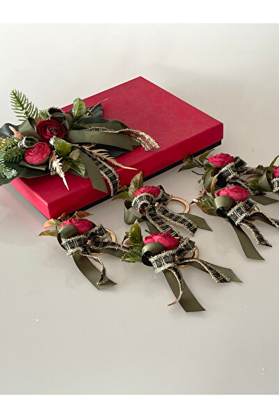 Şekerdavet Kutulu Çiçek Süslemeli 6 Adet Yılbaşı Peçete Halkası ,Yılbaşı Hedi...