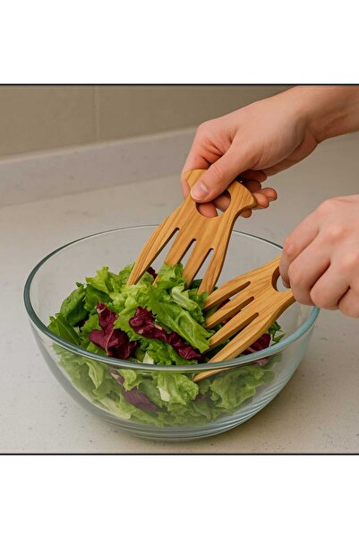 WoodBay Olive Wood Salad Tongs Set of 2 – Natural Wooden Salad Mixer – Handmade Serving Tongs 15X9