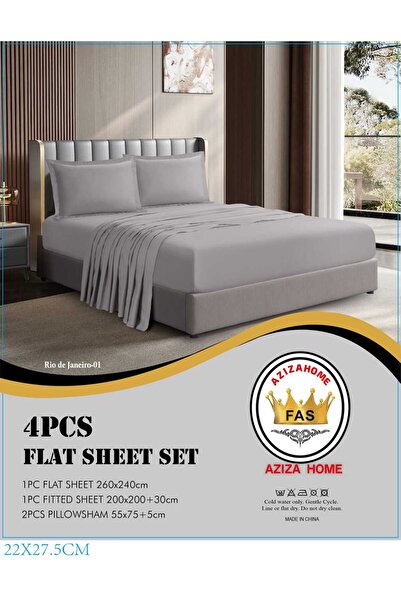 FABRIC طقم ملاءة نفرين بلون رمادي متوسط (3 قطع). يتضمن 2 كيس مخدة و 1 شرشف مطاط دائري $200 \times 200$