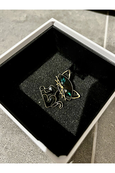 OverPazar Siyah Kedi Seramik Broş – Taş Göz Detaylı