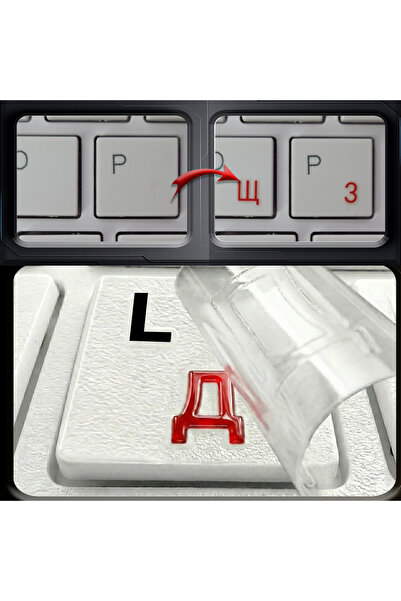 Comet Premium Şeffaf 3D Rusça Klavye Stickerları etiketleri, Suya Dayanıklı, Kolay Uygulama, kırmızı Harf