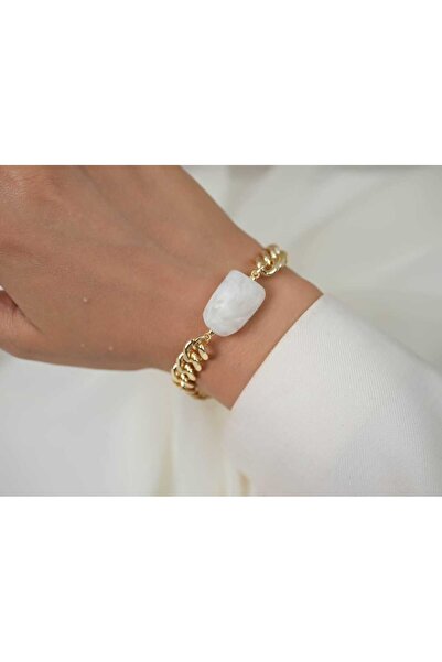 ATELİER TUĞBA Blk091 White Stone Form Bracelet - 18 cm + 3 cm Extension