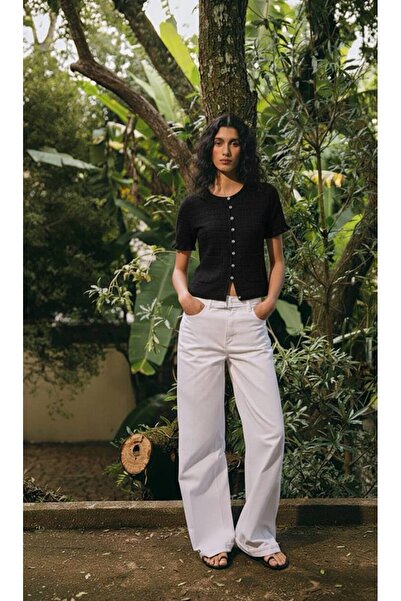 Bliss Dale Gold Button Detailed Double Pocket Ruffle Sleeve Cardigan