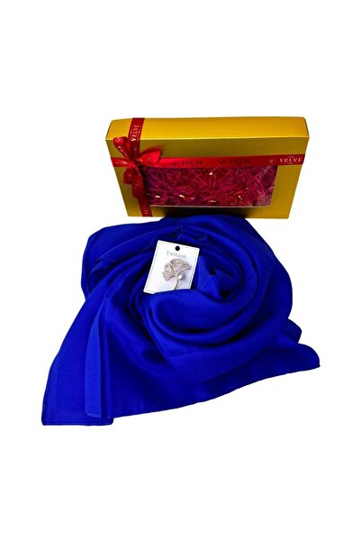 velve Pachet Silky pentru femei, cu esarfa eleganta si brosa, in cutie cadou, Albastru royal