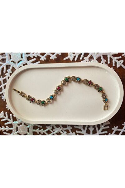 PARLA BAKIR Renkli Taşlı İnce Alaşım Bileklik