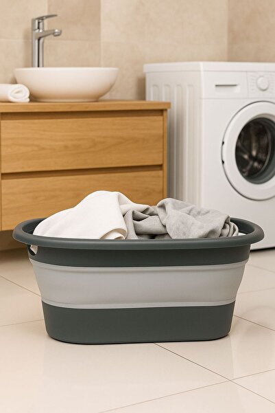 Funny Life Καλάθι Ρούχων Γκρι - Πτυσσόμενο Καλάθι Ρούχων, Οργανωτής, Καλάθι Π...