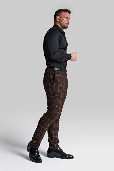 GustmanModa Ekose Desenli Kahverengi Erkek Kumaş Pantolon – Klasik Şık Slim Fit