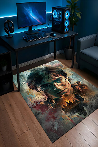 Halura Harry Potter Desenli Kaymaz Taban Makinede Yıkanabilir Oyuncu Gamer Ge...