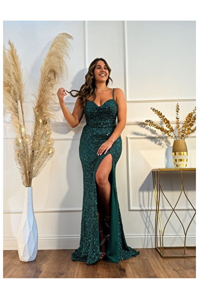 Diva Exclusive Fashion Rochie lungă cu paiete și crăpătură frontală, model elegant pentru evenimente