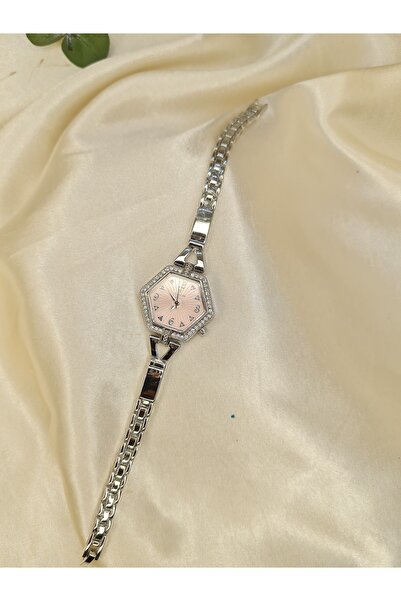 ZEYM COLLECTION Stone Detailed Silver Color Steel Women Wrist Watch