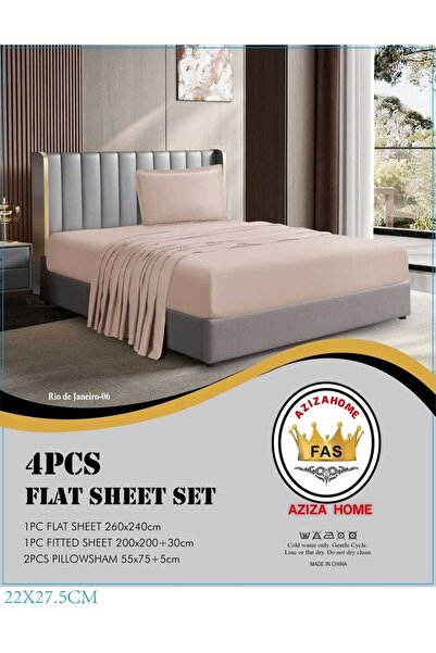 FABRIC طقم ملاءة 4 قطع بلون وردي باهت. متوفر مقاس نفر ونص (1 كيس مخدة، 1 شرشف مطاط $120 \times 200$).