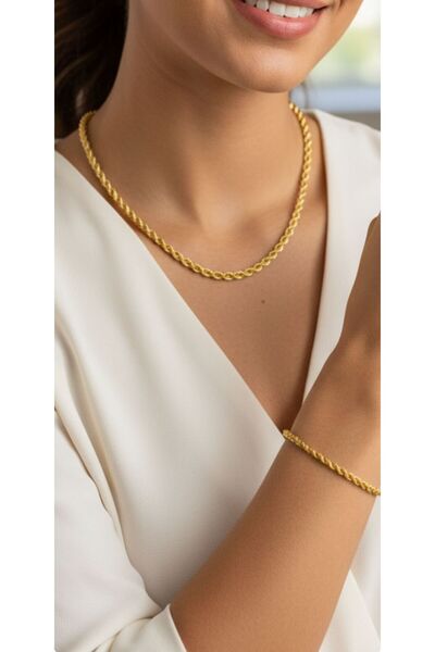 kuyumcu nurettin 7 gr (GRAM) Orta Boy Burgu Kolye Bileklik Set 14 Ayar Altın 3.5 mm