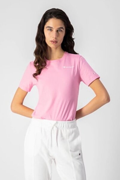Champion Women's T-Shirt, Crew Neck, Pink, Cotton, Size L