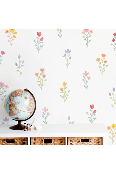 ReklamX Pastel Floral Pattern Wall Sticker Set – Living Room Decor