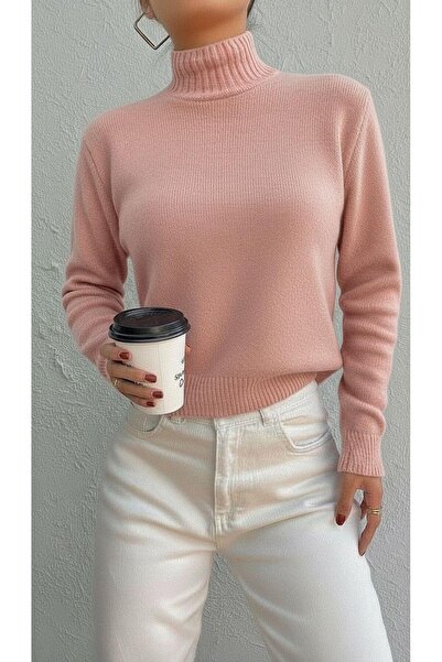 Miss Poem Women's High Neck Turtleneck Long Powder Knit Sweater