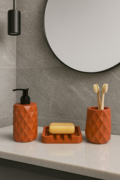Zigzag Home Decorative 3 Piece Bohemian Style Diamond Pattern Bathroom Set Liquid Soap Dispenser Solid Soap Holder Toothbrush Holder Set