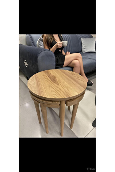 livoma home concept Nestia 3lü üçlü zigon sehpa mdf ahşap sehpa iç içe geçen meşe-ceviz