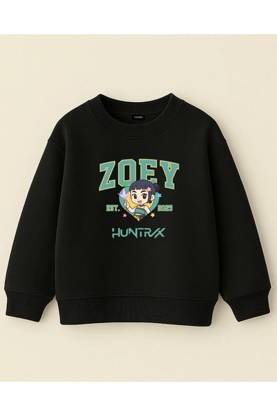 fasardi Kpop Demon Hunters Huntrix Zoey Printed Oversized 3 Thread Non-Shardons Long Sleeve Girls' Sweatshirt