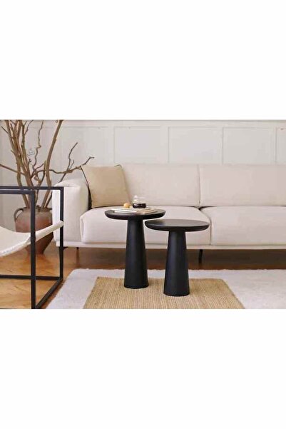 Simillo Home&Living Doğal Masif Ahşap 2’li Yan Sehpa Seti Siyah Renk Zigon Fi...