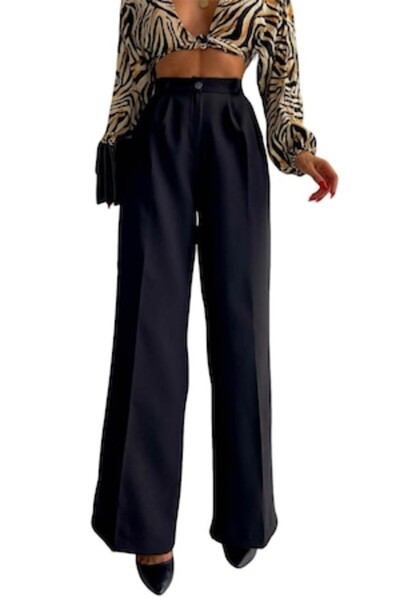 ADROM - Women's Pants, High Waist, Flared Cut, Front Darts, Black, XL