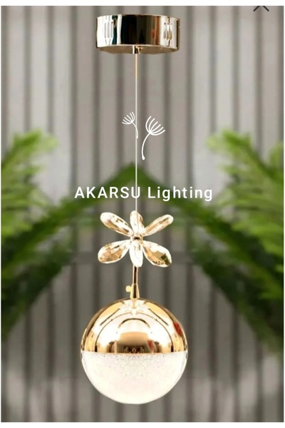 AKARSU AVİZE Modern Tek Top 3 Renk Tekli Gold Kapla Power Ledli Salon Mutfak Oda Hol Ledli Avize